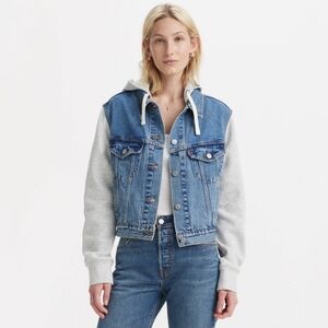 Levi Strauss & Co. Women's Hooded Collared Button Jacket Blue Gray Long Sleeve M